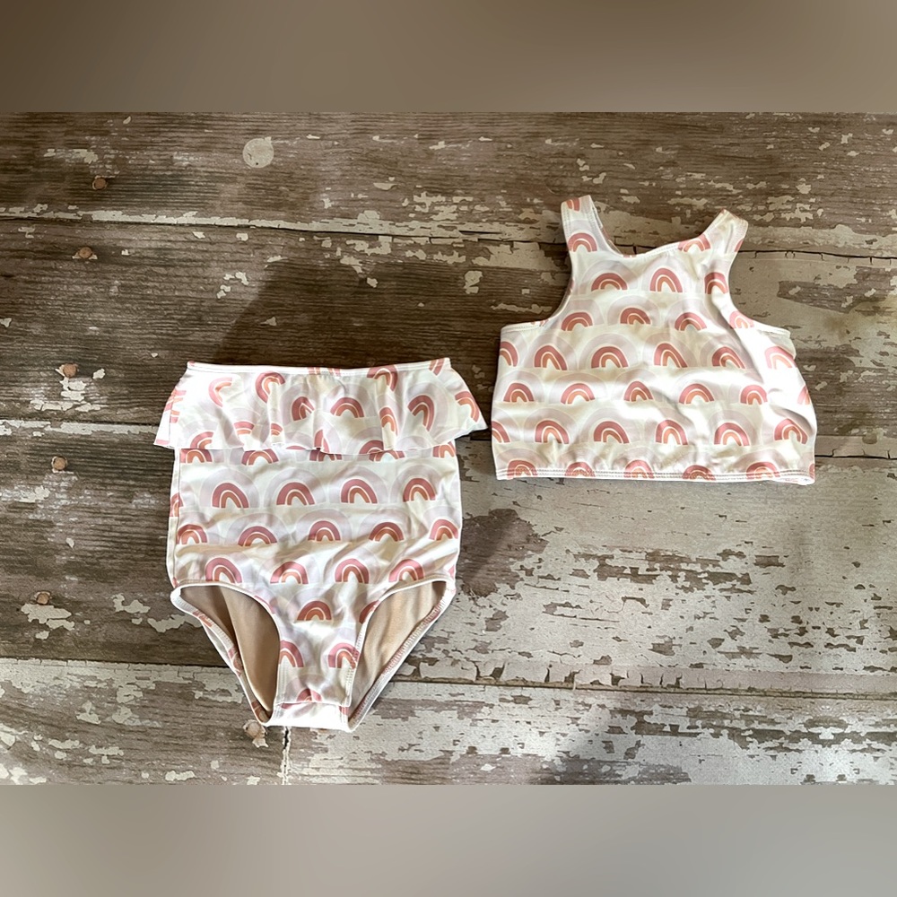 Kortni Jeane 6/7 rainbow peplum swimsuit bathing bikini tankini white pink 5